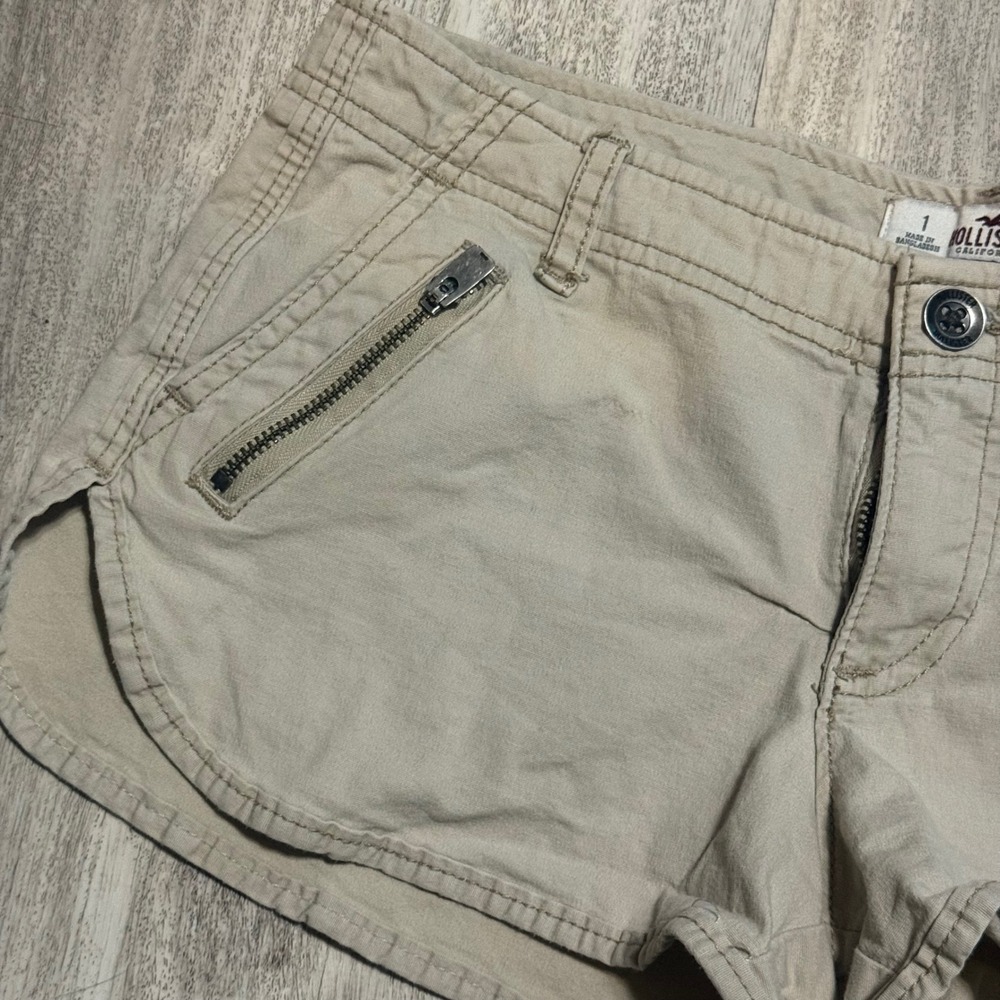 Hollister California‎ Women Beige Khaki Cargo Zip Pocket hot Shorts Size 25 - Picture 3 of 4